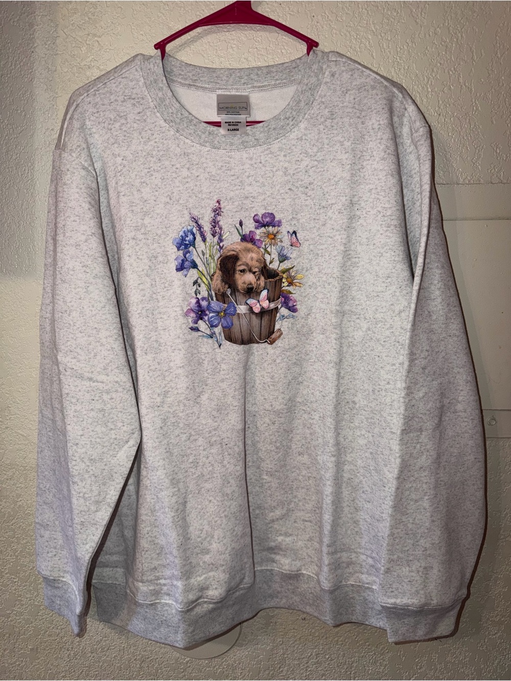 Gray Puppy & Floral Crewneck Sweatshirt